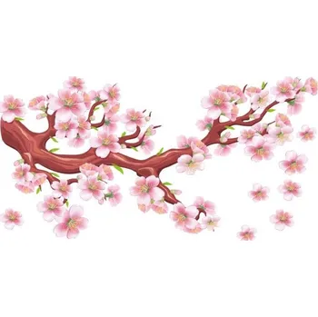 Samolepící dekorace Samolepka na zeď do interiéru kvetoucí větev s růžovými květy 60 x 120 cm