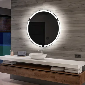 Zrcadlo Koupelnové kulaté zrcadlo na zeď s LED osvětlením s bateriovým L119