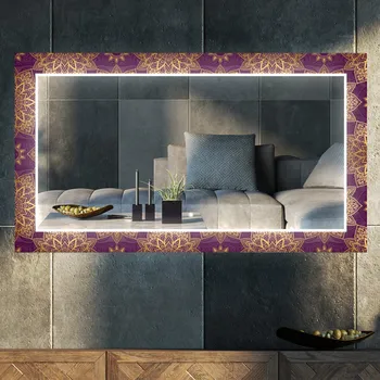 Zrcadlo Dekorativní zrcadlo s LED osvětlením do obývacího pokoje - Gold Mandala