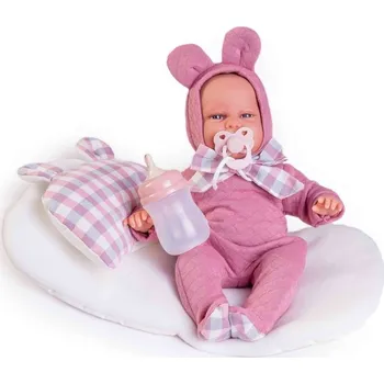 Panenka Realistické miminko holčička Carla s polštářkem s oušky od firmy Antonio Juan ze Španělska (Recién Nacida Baby Carla orejitas con cojín-cuna)
