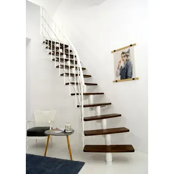 Modulové schody Minka Comfort White Walnut, bílá konstrukce, buk masiv tmavě hnědé nášlapy