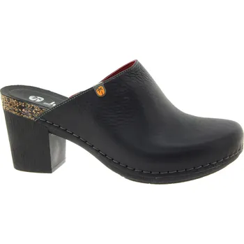 Dámské pantofle JUNGLA Dámské černé kožené pantofle na podpatku 7855-NEGRO-255 Velikost 38