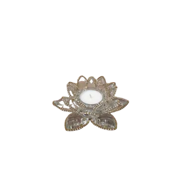 Křištálový lotos svícen 14cm - větší se zlatými kamínky