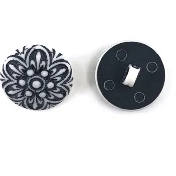 Knoflík GOM10, Knoflík, 17mm, bíločerný, květ, 1ks