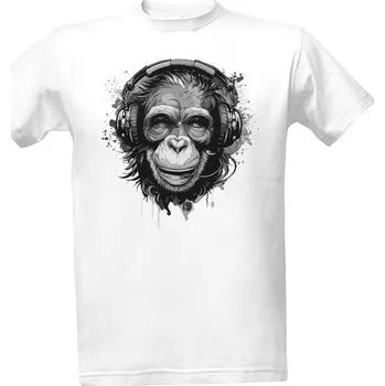 Tričko s potiskem Černobílá opice se sluchátkama pánské