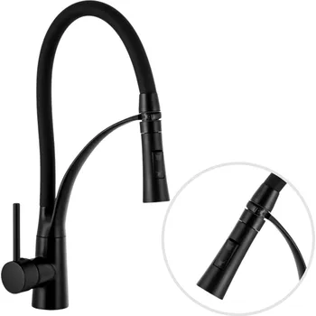 Vodovodní baterie Gamma Nexo, stojánková vysoká kuchyňská baterie s flexibilním ramenem a sprškou, černá matná, GMA-BNO-BK