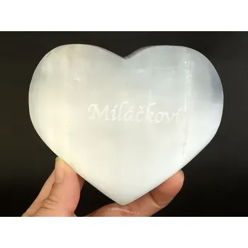 Svatební dekorace Selenit bílý srdce s nápisem Miláčkovi cca 10cm