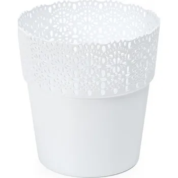 Květináč Plastový květináč krajka Bella 130 mm, bílý (120005 007 LA691 Bella bílá krajka obal)