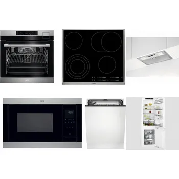 Set domácích spotřebičů AEG BSK792380M + AEG Mastery DirectTouch HK654070XB + AEG DGB3523S + AEG Mastery MSB2547D-M + AEG FSK73607Z + AEG Mastery FlexiShelf SCE818D3LC
