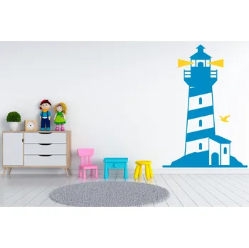 Samolepící dekorace Lepy.cz Samolepka na zeď Vodní svět - Maják Velikost (šířka x výška): 35x50cm, Kombinace barev sety: Ledová modrá + lipová zelená