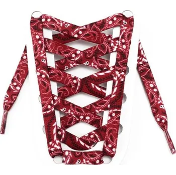 Tkaničky do bot Široké tkaničky s květinovým potiskem, jeden pár - Tmavo červeno bílé, 120 cm