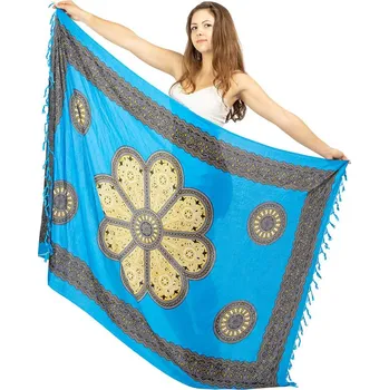 Šátek Sarong / pareo Květinová mandala azurový, Sittar