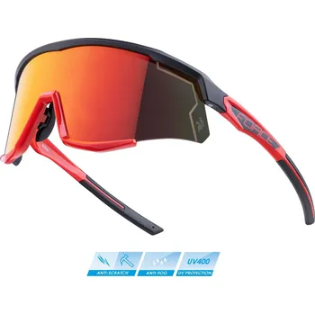 cyklistické brýle brýle FORCE SONIC černo-červené, červené zrc. sklo