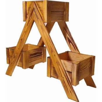 Květináč 3x dřevěný květináč se stojanem masiv opálený vzhled + lak, 68x56x24 cm