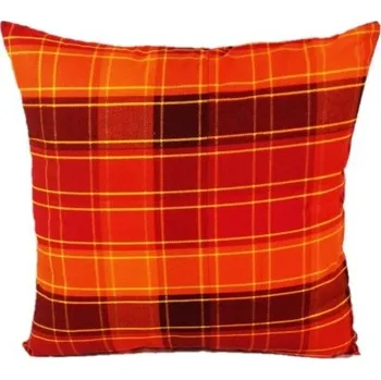 Dekorativní polštářek LKV Lomnice Polštářek plněný rounem - 35 x 35 cm - oranžovočervená kostka