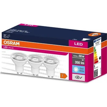 Žárovka 3PAK LED žárovka LED GU10 4,5W = 50W 350lm 4000K Neutrální 36° OSRAM VALUE