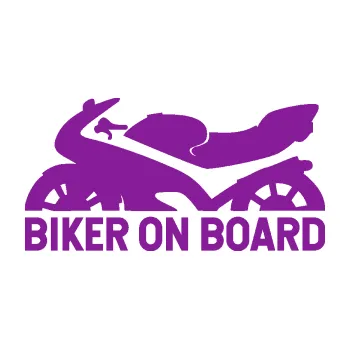 Polep vozidla SAMOLEPKA Biker on board levá motorka (14 - fialová) NA AUTO, NÁLEPKA, FÓLIE, POLEP, TUNING, VLASTNÍ TEXT, TISK, AUTOSAMOLEPKY.cz, POLEPY, OBRÁZEK, LOGO, SAMOLEPKY