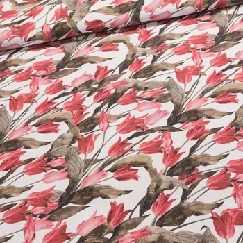 Směsové plátno červené tulipány, š.140cm (látka v metráži)