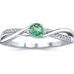Stříbrný prsten s pravým Smaragdem a Brilliance Zirconia obvod 59 mm
