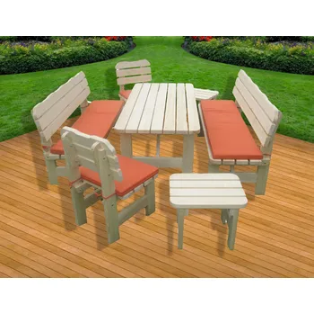 Zahradní sestava Krajča Dřevěná zahradní sestava Adriána - 13 DÍLŮ Povrchová úprava dřeva: Bez nátěru