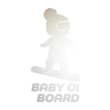 Samolepicí dekorace na vozidlo Baby on board 009 pravá snowboard (82 - odrazková reflexní bílá) SAMOLEPKA NA AUTO, NÁLEPKA, FÓLIE, POLEP, TUNING, VLASTNÍ TEXT, TISK, AUTOSAMOLEPKY.cz, POLEPY, OBRÁZEK, LOGO, 3D STICKERS
