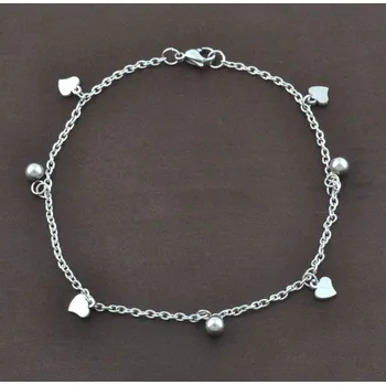 Řetízek B-TOP Dámský řetízek na nohu s přívěsky Heart - nerez ocel