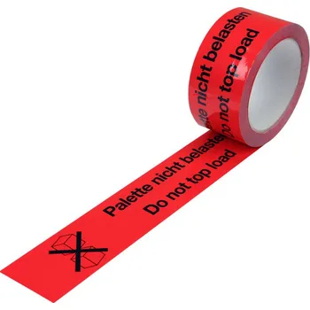 Lepicí páska Výstražná páska, PP, potisk Nenakládat paletu, v signální červené barvě, šířka 50 mm x 66 m