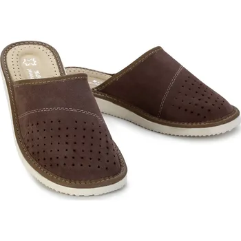 Dívčí obuv Wooline Pánské pantofle semišové, hnědé Velikost obuvi: 41