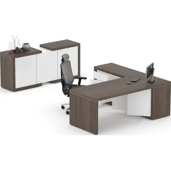 Kancelářská sestava NABYTEK-DESIGNOVY.CZ - DLZ19 - Manažerská sestava stolu s komodou a skříní SOLID Z19, volitelná délka stolu 160/180/200cm, jilm royal/bílá