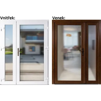 Vchodové dveře Levné dvoukřídlé vchodové dveře plastové Soft 3/3 sklo Krizet, Zlatý dub/bílá, 150x200 cm, pravé