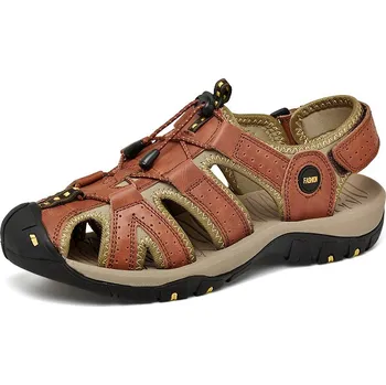 Dámské sandále Trekové pánské sandály páskové s prošíváním Barva: Hnědá, Velikost: 48