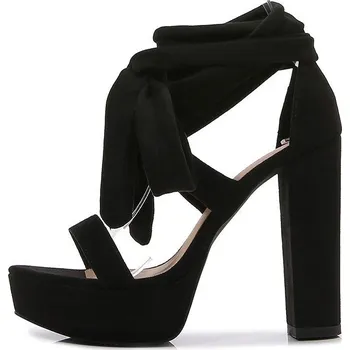 Dámské sandále Vázací sandály na podpatku Barva: Černá, Velikost: 38