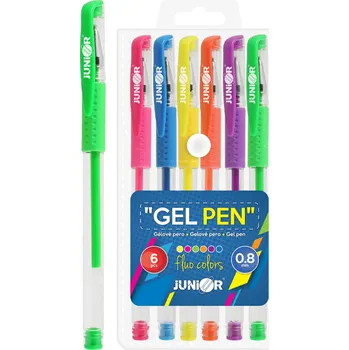 Pero gelové - sada 6 ks JUNIOR, Fluo