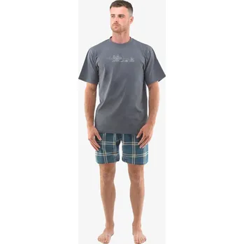Pánské pyžamo Gina 79134P tmavě šedé/petrolejové 4XL