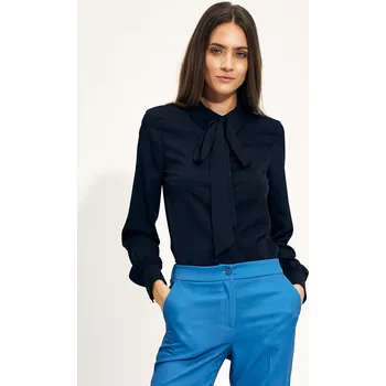 Dámská halenka Ecru halenka s mašlí NIFE Barva: Tmavě Modrá, Velikost: 2XL