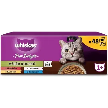 Krmivo pro kočku Whiskas Pure Delight kapsičky Výběr kousků v želé pro dospělé kočky 48 × 85 g