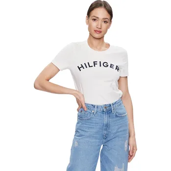 Dámské tričko TOMMY HILFIGER DÁMSKÉ TRIČKO T-SHIRT REG HILFIGER VARSITY EMB C-NK SS BEIGE WW0WW37864 AC0 Velikost: XS