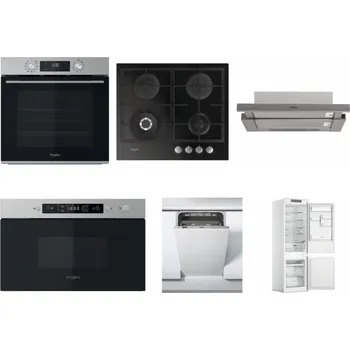Set domácích spotřebičů WHIRLPOOL OMK58CU1SX + WHIRLPOOL GOFL 629/NB + WHIRLPOOL AKR 5390/1 IX + WHIRLPOOL MBNA910X + WHIRLPOOL WSIC 3M27 C + WHIRLPOOL WHC18 T311