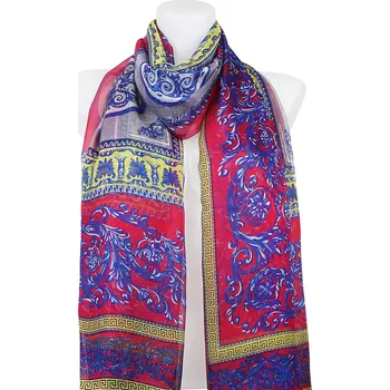 Šátek Dámský tenký obdélníkový šátek 20105-33 s ornamenty - červené barvy 7200649-2