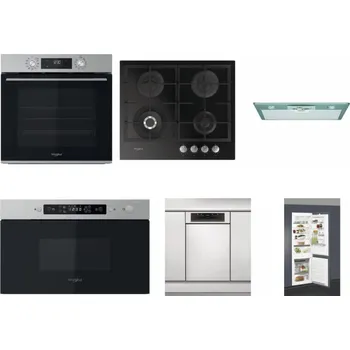 Set domácích spotřebičů WHIRLPOOL OMK58CU1SX + WHIRLPOOL GOFL 629/NB + WHIRLPOOL AKR 650/1 IX + WHIRLPOOL MBNA910X + WHIRLPOOL WSBO 3O34 PF X + WHIRLPOOL ART 66112