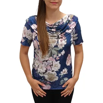 Dámská halenka Halenka Ina modrá s bílými květy střih voda Velikost Ina: 54