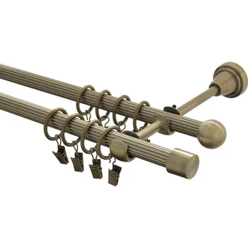 Garnýž kovová 210 cm rýhovaná dvouřadá - dvojitá 16 Válec mosaz