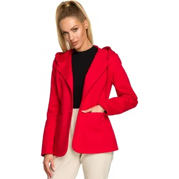 Dámské sako M691 Blejzr s kapucí a jedním knoflíkem - červený EU XXL