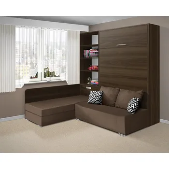 Postel Nabytekmorava Sklápěcí postel s pohovkou VS 21075, 200 x 120cm barevné kombinace: Ořech / dveře ořech, barva pohovky: Savana hnědá