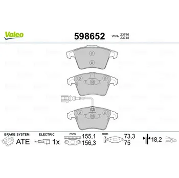 Brzdová destička Sada brzdových destiček, kotoučová brzda VALEO 598652
