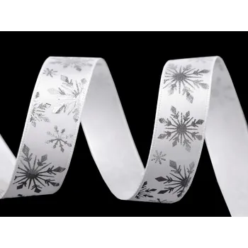 Stuha Vánoční saténová stuha vločky šíře 16 mm