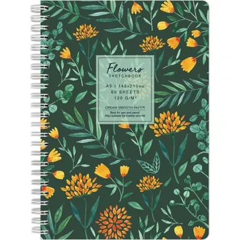 Drasca Art EOOD Kroužkový blok Flowers zelený (120g/m2, 60 listů) A5