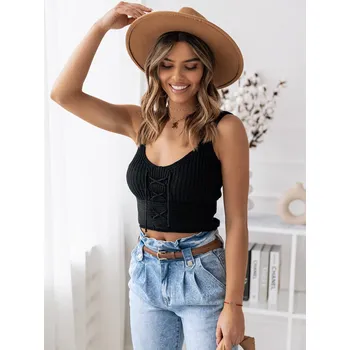 Dámské vyšívané tílko DSTREET KEJSI ČERNÁ unisize