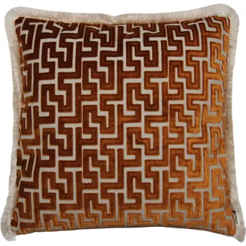 Povlak na dekorativní polštářek BOHOLOGY Medově hnědý sametový povlak na polštář Labyrinth 50 x 50 cm s třásněmi
