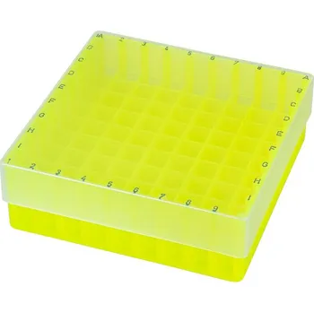 Dóza na potraviny Box na mikrozkumavky 0,5/1,5/2,0 ml, s víkem, PP, Počet míst: 81, Barva: Žlutá